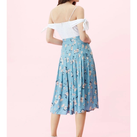 REBECCA TAYLOR Daniella Floral Pleated Jacquart Lagoon Combo Skirt, Size 6 - Picture 2 of 10